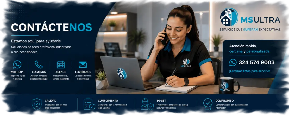 Contáctanos para servicios de aseo, limpieza especializada, reparaciones locativas, mantenimiento de muebles y consultoría empresarial